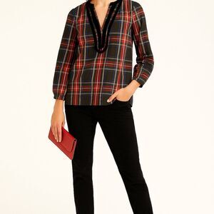 J.Crew Holiday Plaid Women’s XS Holiday Tartan Plaid Velvet Trim Tunic